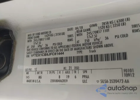 2018 Ford F-150 Xlt from USA, damaged, VIN 1FTEX1CB9JFC81444